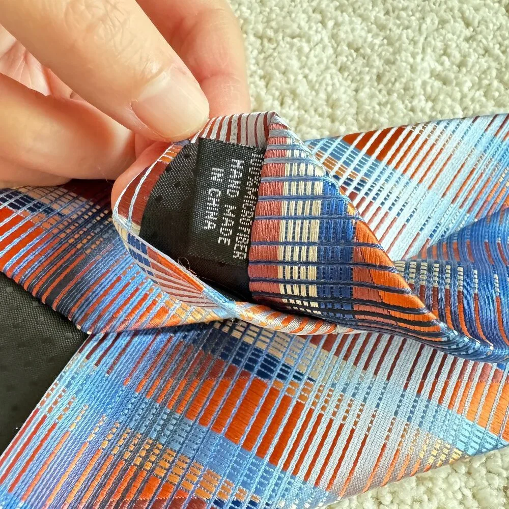 Stacy Adams Strip tie 3.5 x 58 Microfiber hand‎ made Blue Red Silver